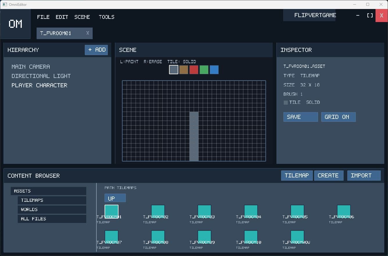 OmniEditor tilemap editor for Flipvert running on OmniRift